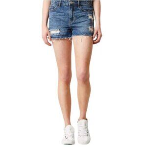 Gilded Intent Womens Distressed Denim Shorts W/ Frayed Hem & Pockets